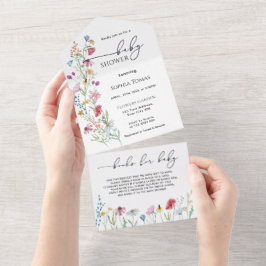 Wildbloemen Baby shower All In One Uitnodiging
