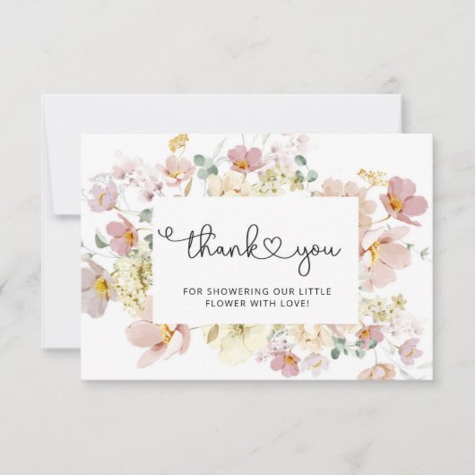 Wildbloemen baby shower dank je kaart (Voorkant)
