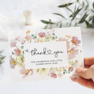 Wildbloemen baby shower dank je kaart