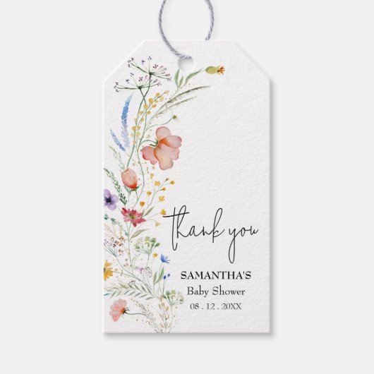 Wildbloemen Baby shower Favor Cadeaulabel (Voorkant)