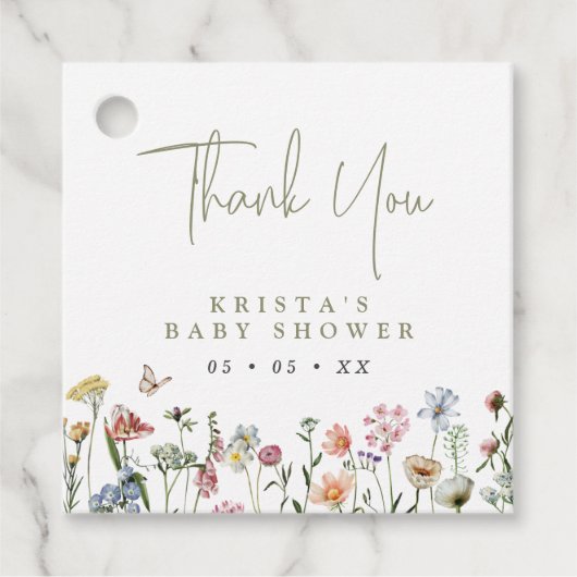 Wildbloemen Baby shower Hartelijk dank Bedankjes Labels (Voorkant)