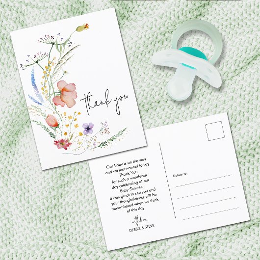 Wildbloemen Baby shower Hartelijk dank Briefkaart