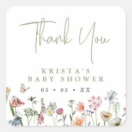 Wildbloemen Baby shower Hartelijk dank Vierkante Sticker