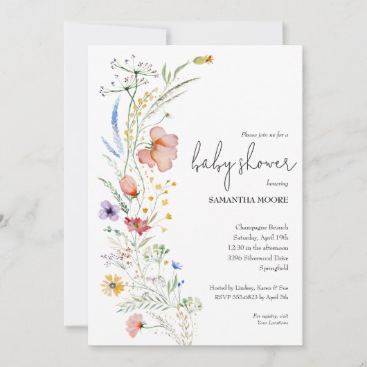 Wildbloemen Baby shower Kaart (Voorkant)