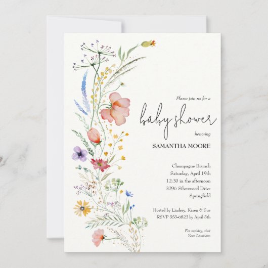 Wildbloemen Baby shower Kaart (Voorkant)