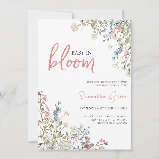 Wildbloemen Baby shower Kaart (Voorkant)