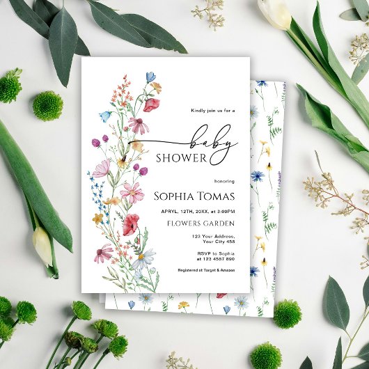 Wildbloemen Baby shower Kaart