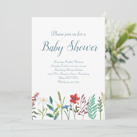 Wildbloemen Baby shower Kaart (Staand voorkant)