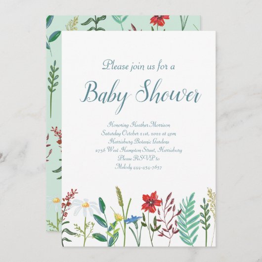 Wildbloemen Baby shower Kaart (Voorkant / Achterkant)