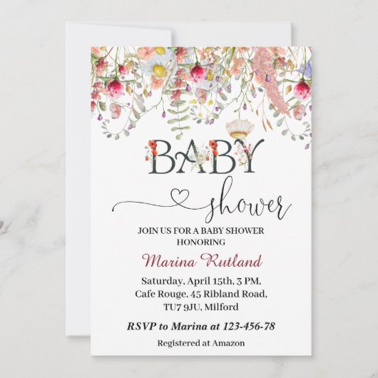 Wildbloemen Baby shower Kaart (Voorkant)