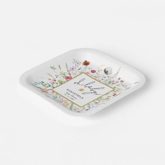 Wildbloemen Baby shower Papieren Bordje (Gebogen)