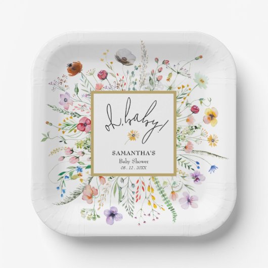 Wildbloemen Baby shower Papieren Bordje (Voorkant)