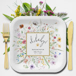 Wildbloemen Baby shower Papieren Bordje<br><div class="desc">Stijlvolle "oh,  baby!" baby showers vierkante papieren borden hebben een sierlijke waterverf wildflower rand en uw gegevens in chique belettering. OVEREENKOMENDE objecten in ons collectie.</div>