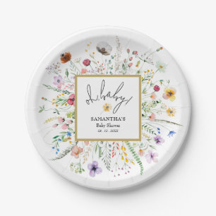 Wildbloemen Baby shower Papieren Bordje