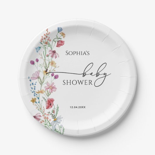 Wildbloemen Baby shower Papieren Bordje (Voorkant)