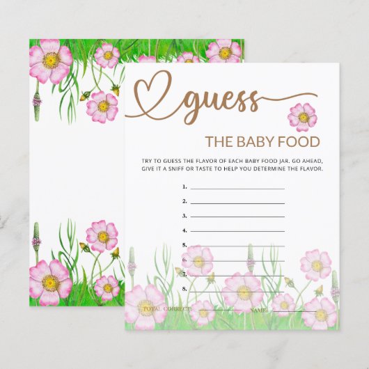 Wildbloemen Baby shower Raad de Baby Food Kaart (Voorkant / Achterkant)