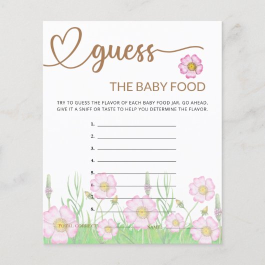 Wildbloemen Baby shower Raad de Baby Food Kaart (Voorkant)