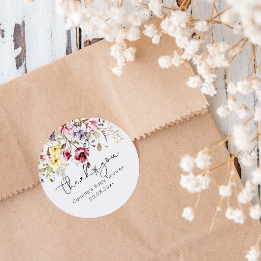 Wildbloemen Baby shower Ronde Sticker