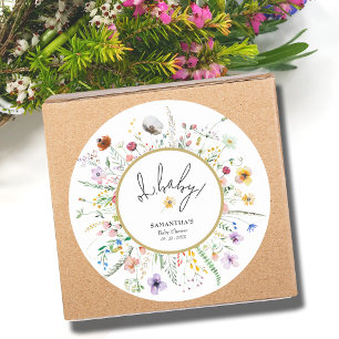 Wildbloemen Baby shower Ronde Sticker