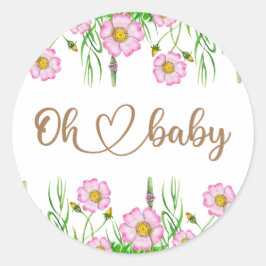 Wildbloemen Baby shower Ronde Sticker