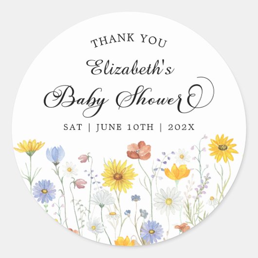 Wildbloemen Baby shower Ronde Sticker (Voorkant)