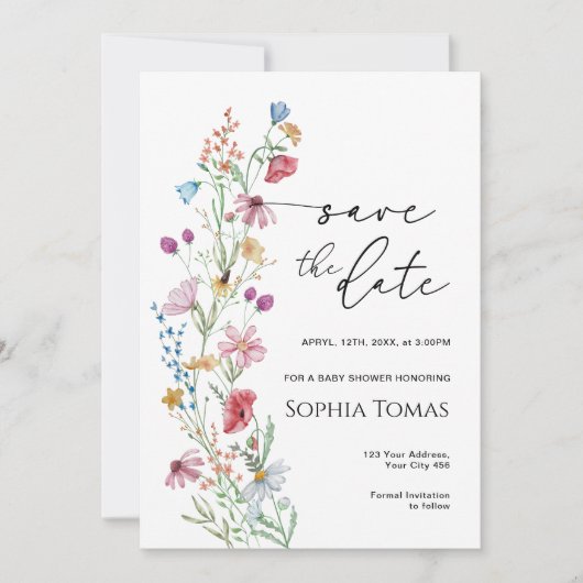 Wildbloemen Baby shower Save The Date (Voorkant)