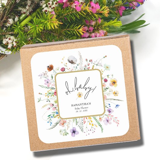 Wildbloemen Baby shower Vierkante Sticker