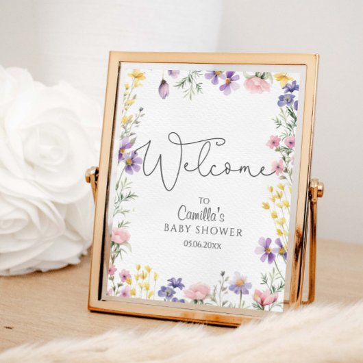 Wildbloemen Baby shower Welkom Poster