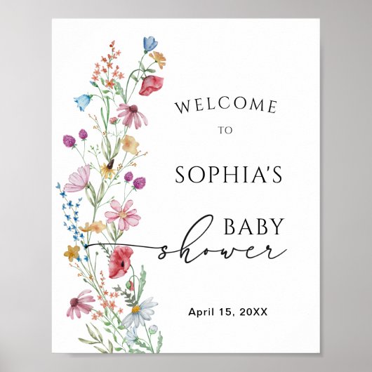 Wildbloemen Baby shower Welkom Poster (Voorkant)
