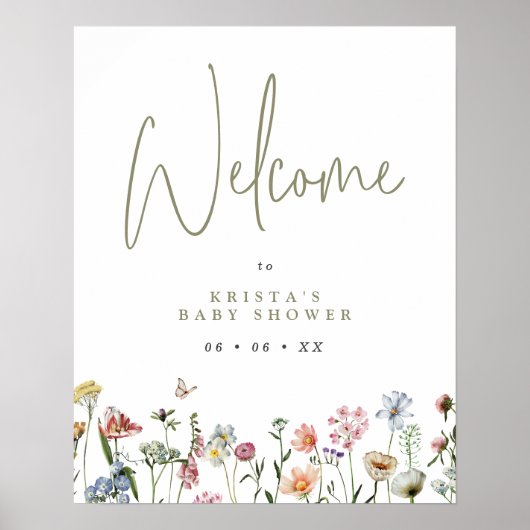 Wildbloemen Baby shower Welkom Poster (Voorkant)