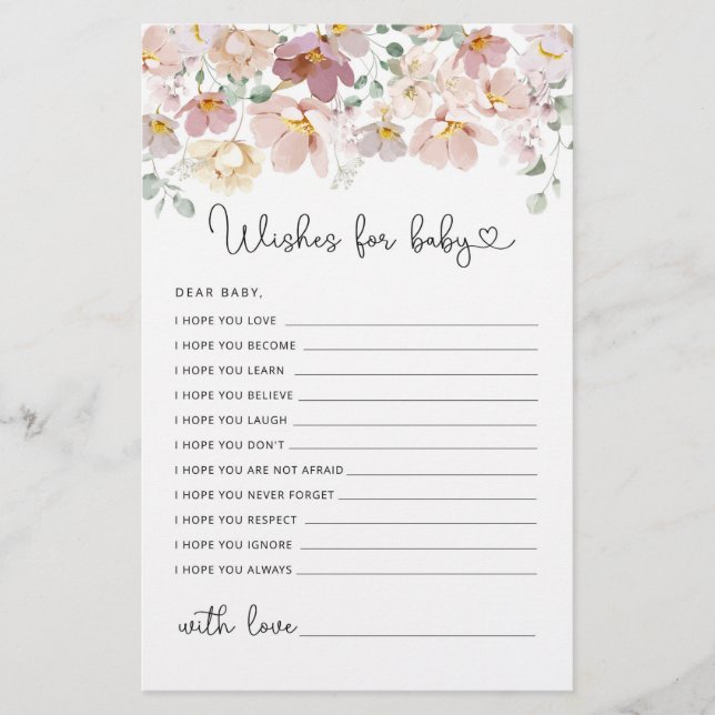 Wildbloemen baby shower wenst baby (Voorkant)