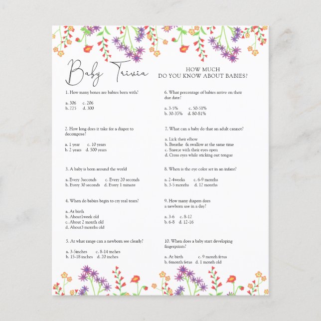 Wildbloemen Baby Trivia | BABY SHOWER (Voorkant)