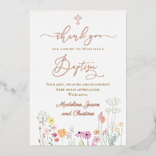 wildbloemen Baptisme bedankt voor je komst Folie Uitnodiging