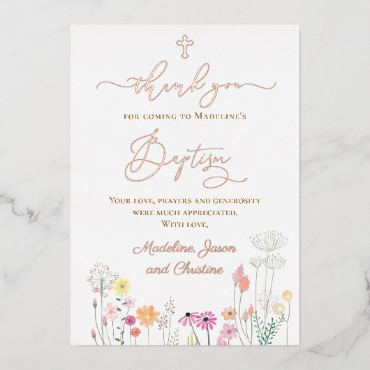 wildbloemen Baptisme bedankt voor je komst Folie Uitnodiging (Voorkant)