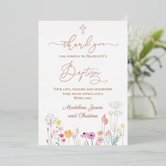 wildbloemen Baptisme bedankt voor je komst Folie Uitnodiging (Staand Voorkant)