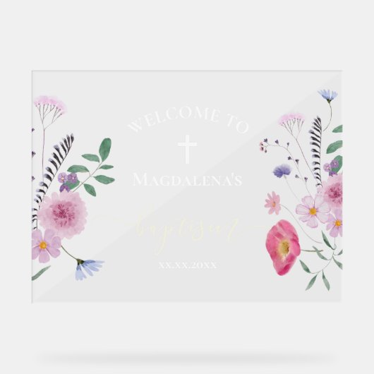 wildbloemen Baptisme welkomstteken Acryl Bord (Voorkant)