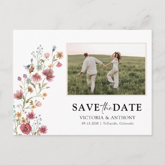 Wildbloemen Bewaar de datum met Foto Briefkaart (Voorkant)