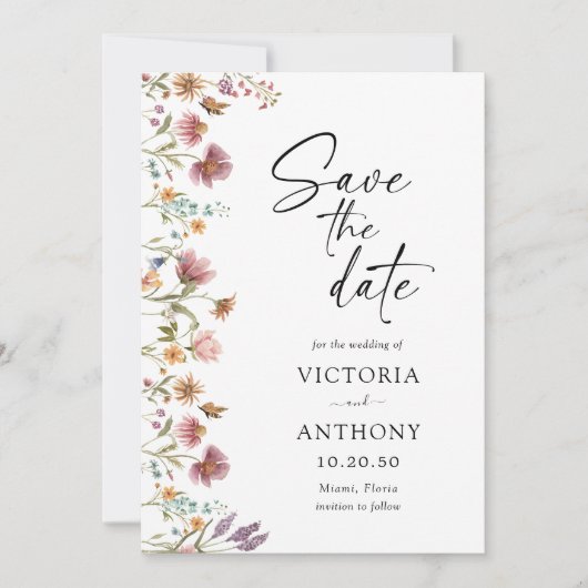 Wildbloemen Bewaar de datumkaarten Save The Date (Voorkant)