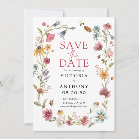 Wildbloemen Bewaar de datumkaarten Save The Date (Voorkant)