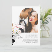 Wildbloemen Black Wedding Elegant Boho Foto Kaart (Staand voorkant)