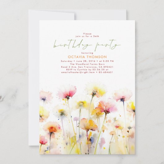 Wildbloemen bloeit elegant Boho verjaardagsfeest Kaart (Voorkant)