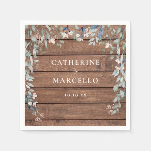 Wildbloemen Bloemen Cascade Rustiek Hout Bruiloft Servet (Voorkant)