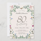 Wildbloemen Bloemen Elegant 80ste Verjaardagsfeest Kaart (Voorkant)