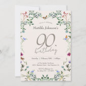 Wildbloemen Bloemen Elegant 90ste Verjaardagsfeest Kaart (Voorkant)