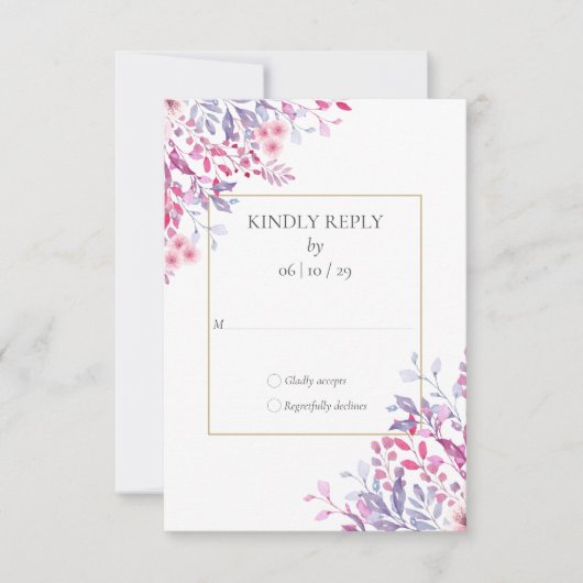 Wildbloemen Bloemen Goud Geometrisch Bruiloft RSVP Kaartje (Voorkant)