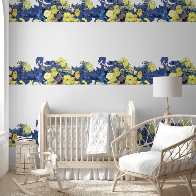 Wildbloemen Bloemen Navy Blauw Geel Tuin Thema Behang (Kinderen)