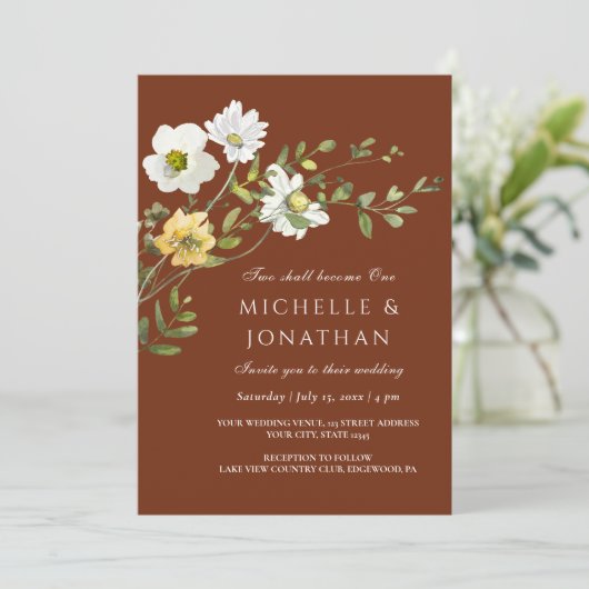 Wildbloemen Bloemen op Terracotta Christelijke bru Kaart (Staand voorkant)