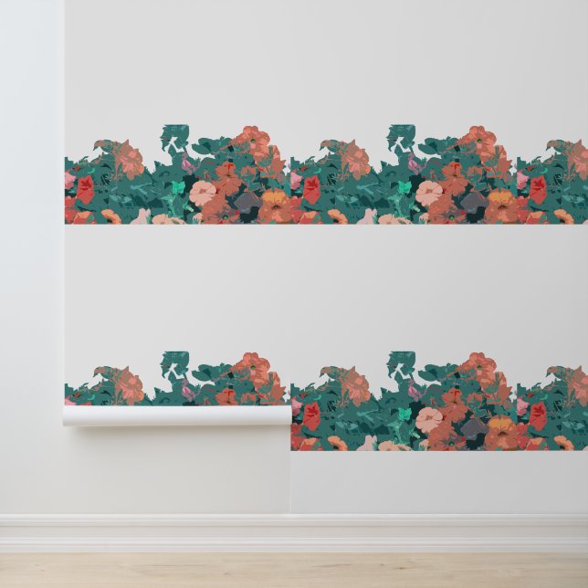 Wildbloemen Bloemen Sinaasappel Groene bladeren Gr Behang (Applicatie)