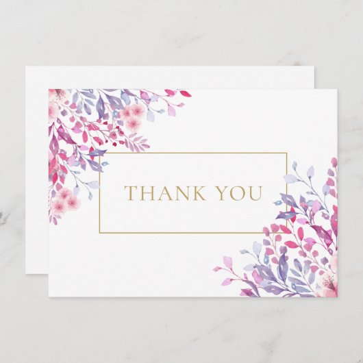 Wildbloemen bloemenelegant goud geometrisch bedankkaart (Voorkant / Achterkant)