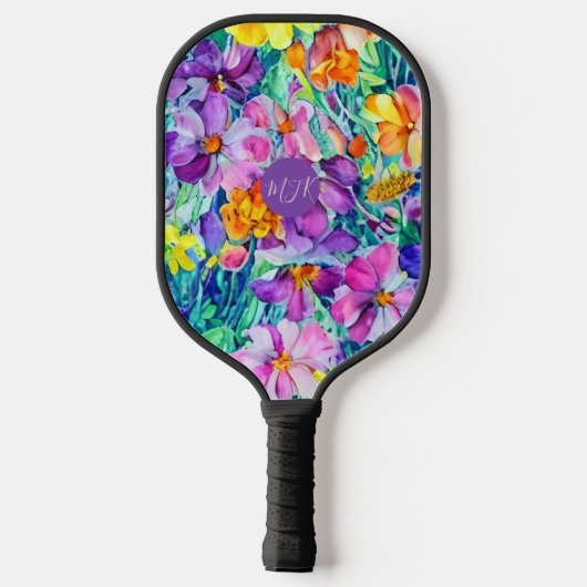 Wildbloemen bloemenelegante Initialen Monogram Pickleball Paddle (Achterkant)